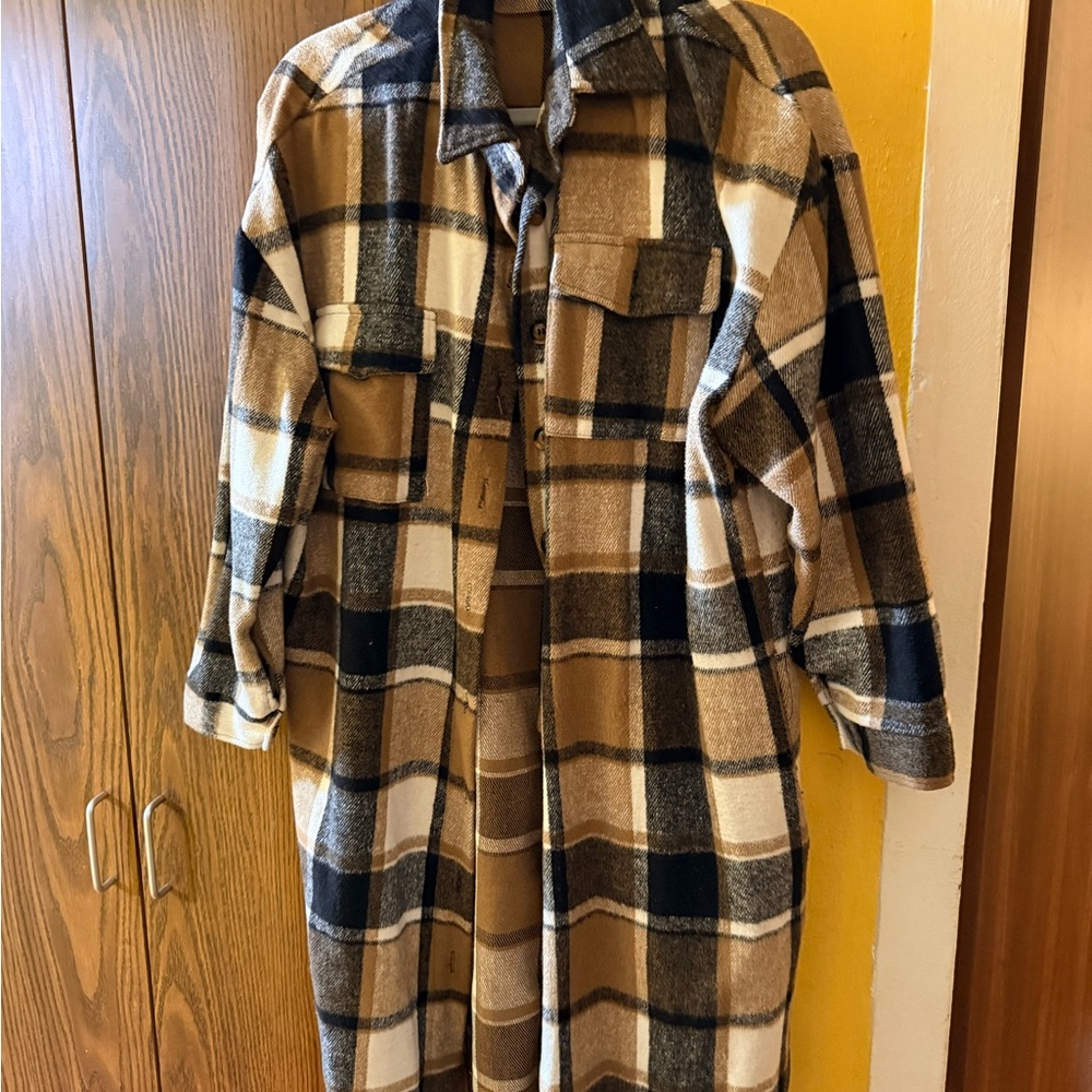 Plaid Longline Shirt Jacket